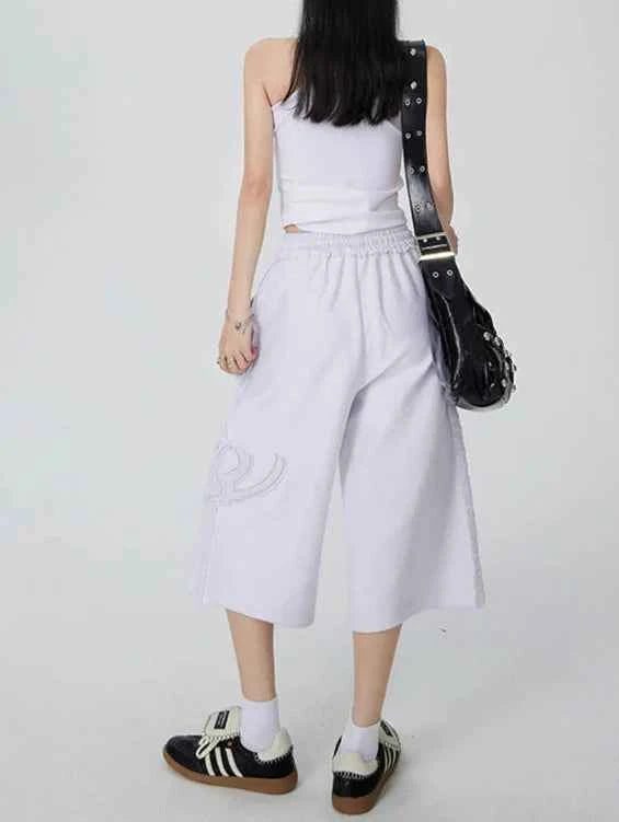 Women Y2K White Wide Leg Drawstring Jorts
