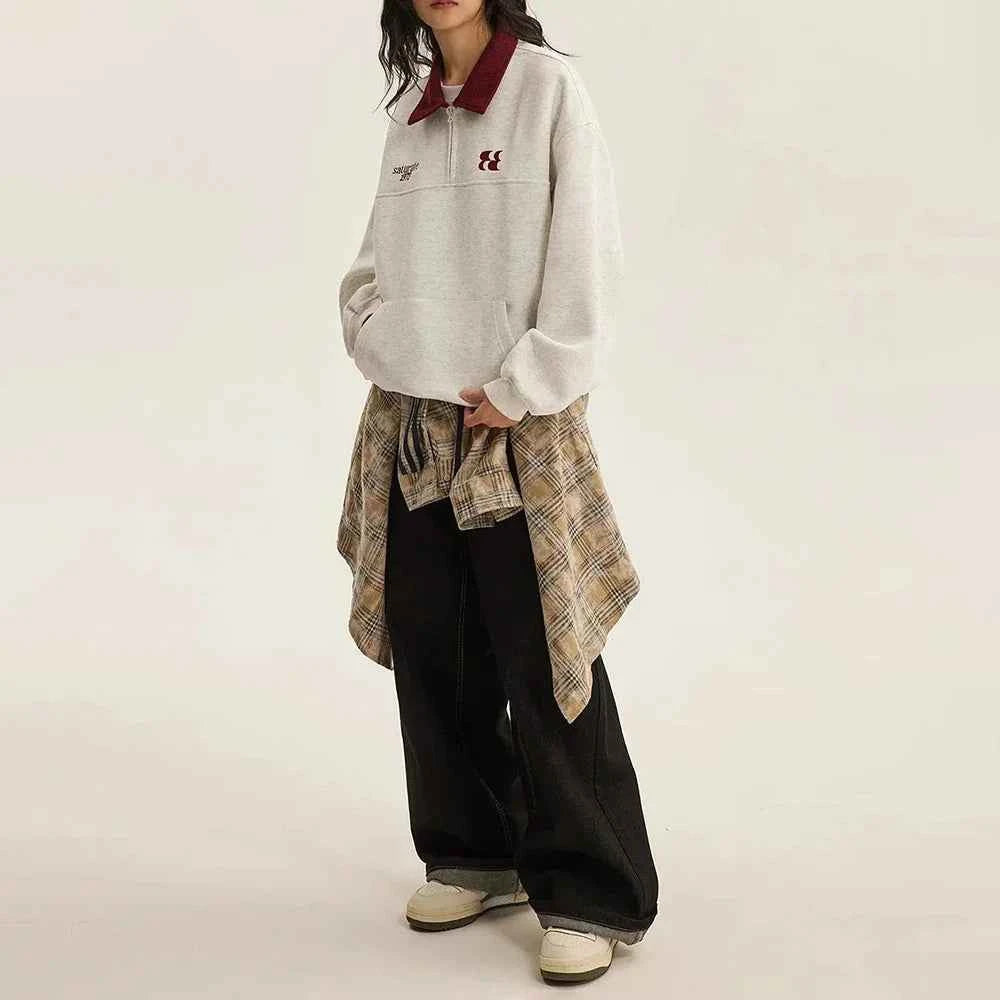 Velvet Embroidered Turn-Down Collar Sweatshirt