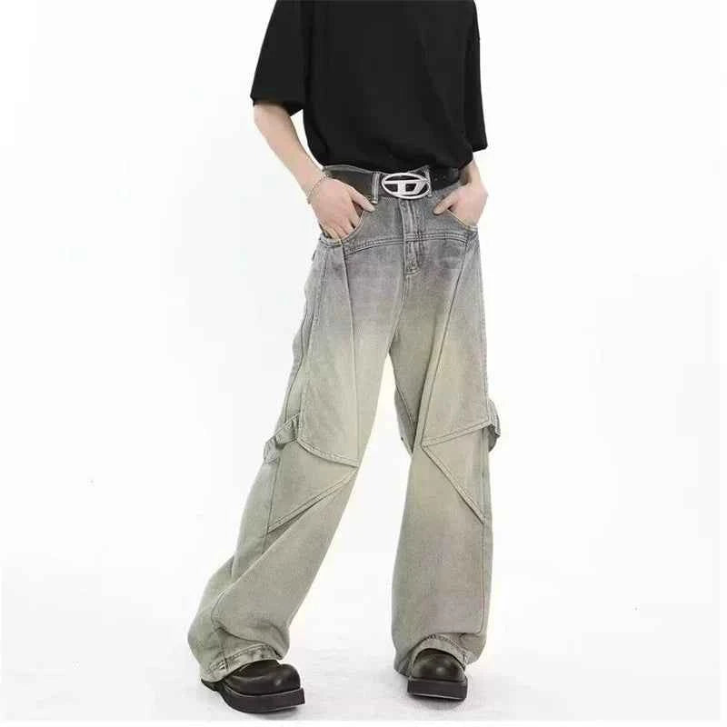 Streetwear Distressed Hip-Hop Wide-Leg Baggy Jeans - Men’s Urban Oversized Denim