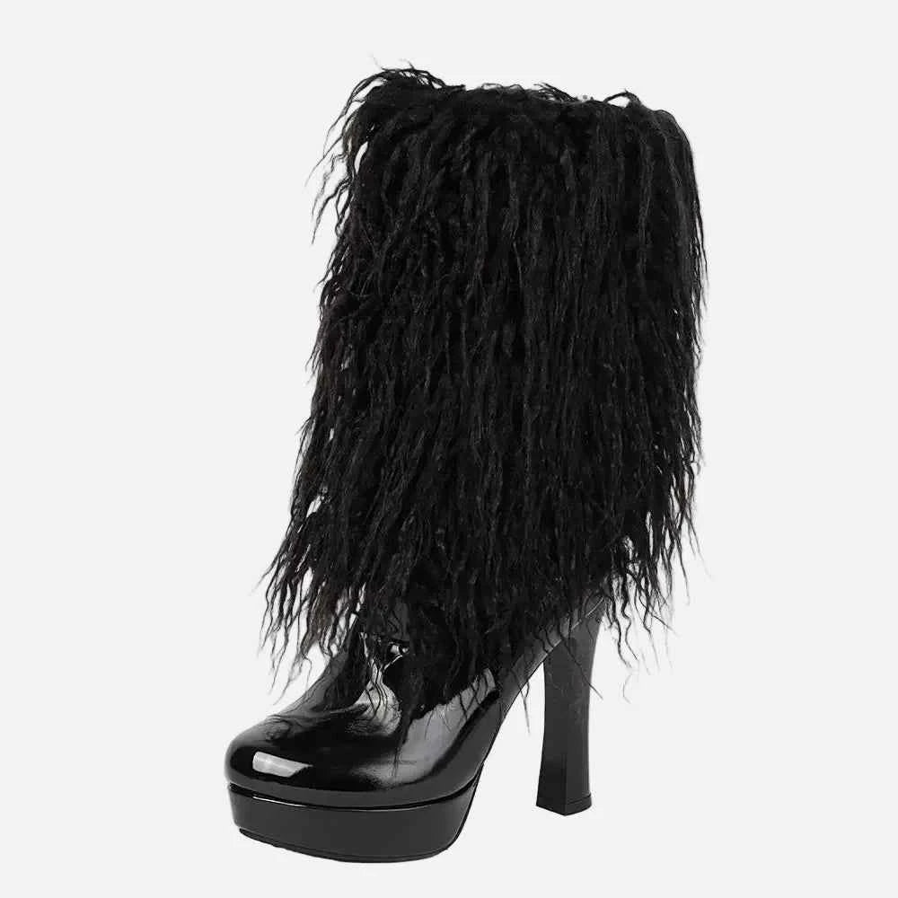 Y2K Winter Faux Fur Platform Mid Calf Boots