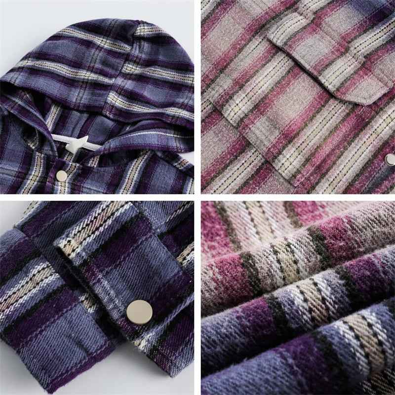 Luxury Plaid Oversized Hooded Blouse Shirt