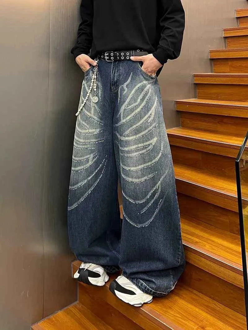 Urban Vintage Drill Printed Wide Leg Denim Jeans