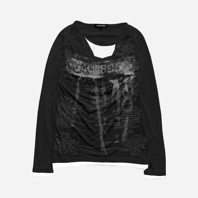 Vintage Patchwork Fake Two Piece Long Sleeve T-Shirt