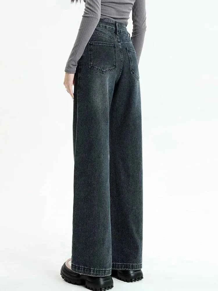 Vintage Black Loose High Waist Slim Jeans