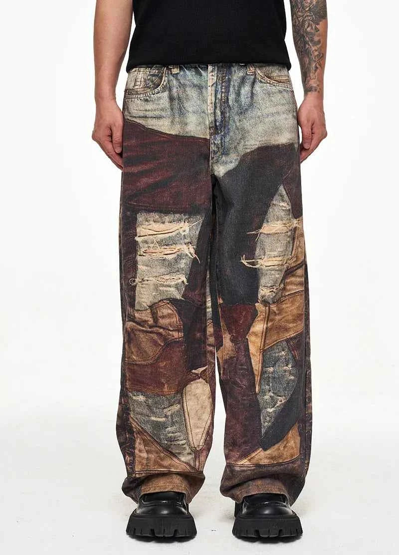Vintage Distressed 3D Printed Baggy Jeans
