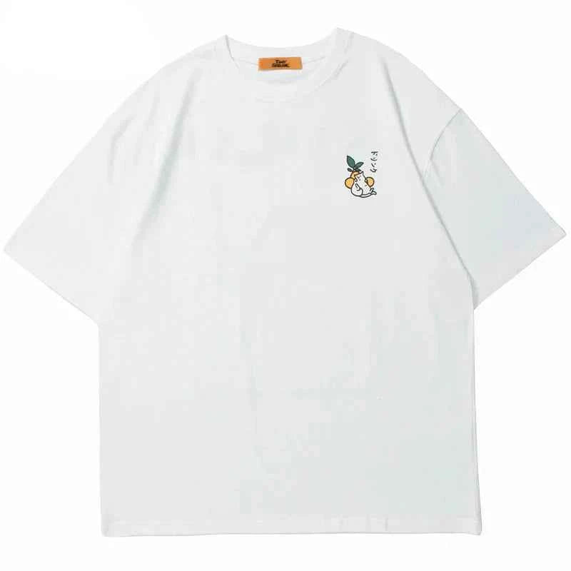 Oversize Japanese Kanji Letter Embroidered Drink T-Shirt