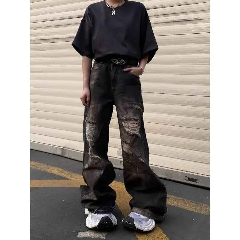 Vintage Cool Ripped Loose Fit Wide Jeans