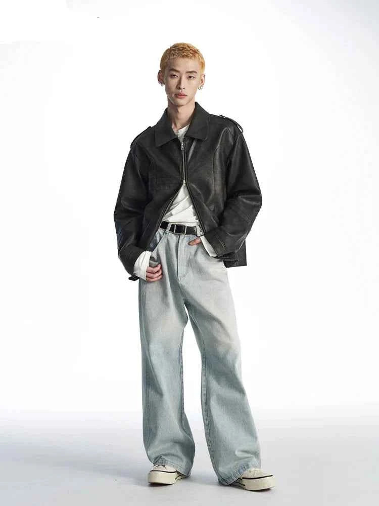 Cool Handsome Distressed PU Leather Jacket