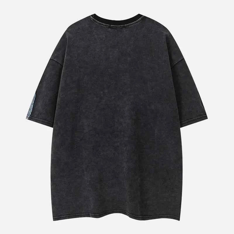 Oversized Printed Street with Patchwork T-Shirt