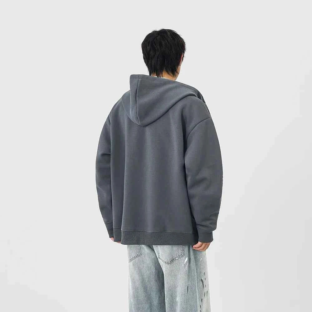 Plaid Zip-Up Casual Loose Hooded Sweatshirt