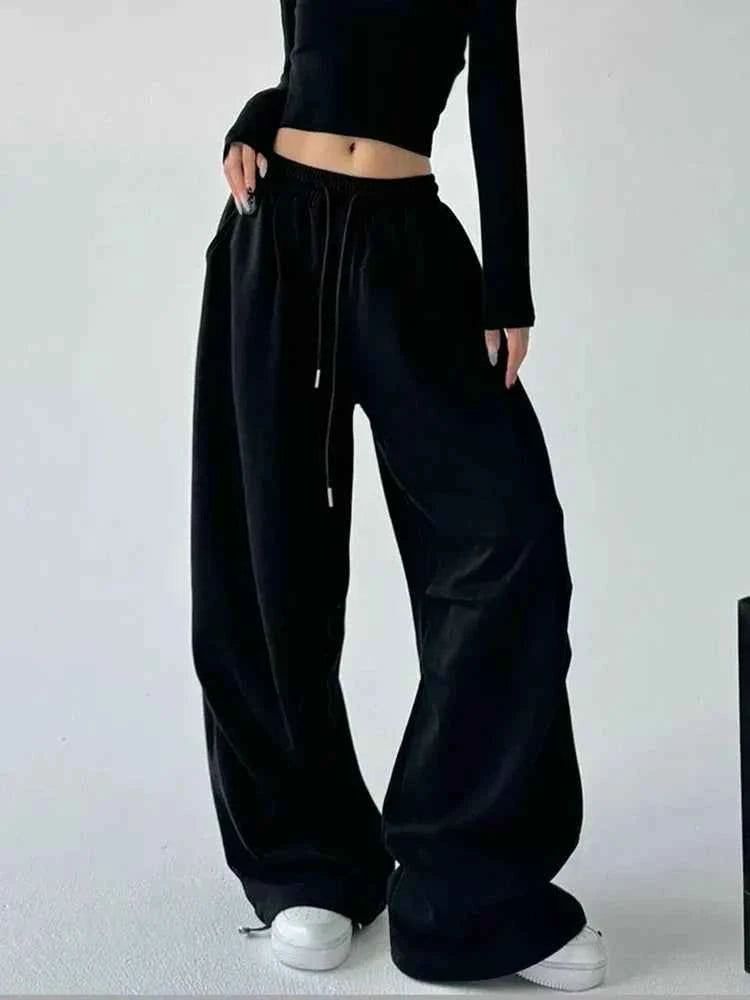 Women Retro Vintage High Waist Wide Leg Sweatpants