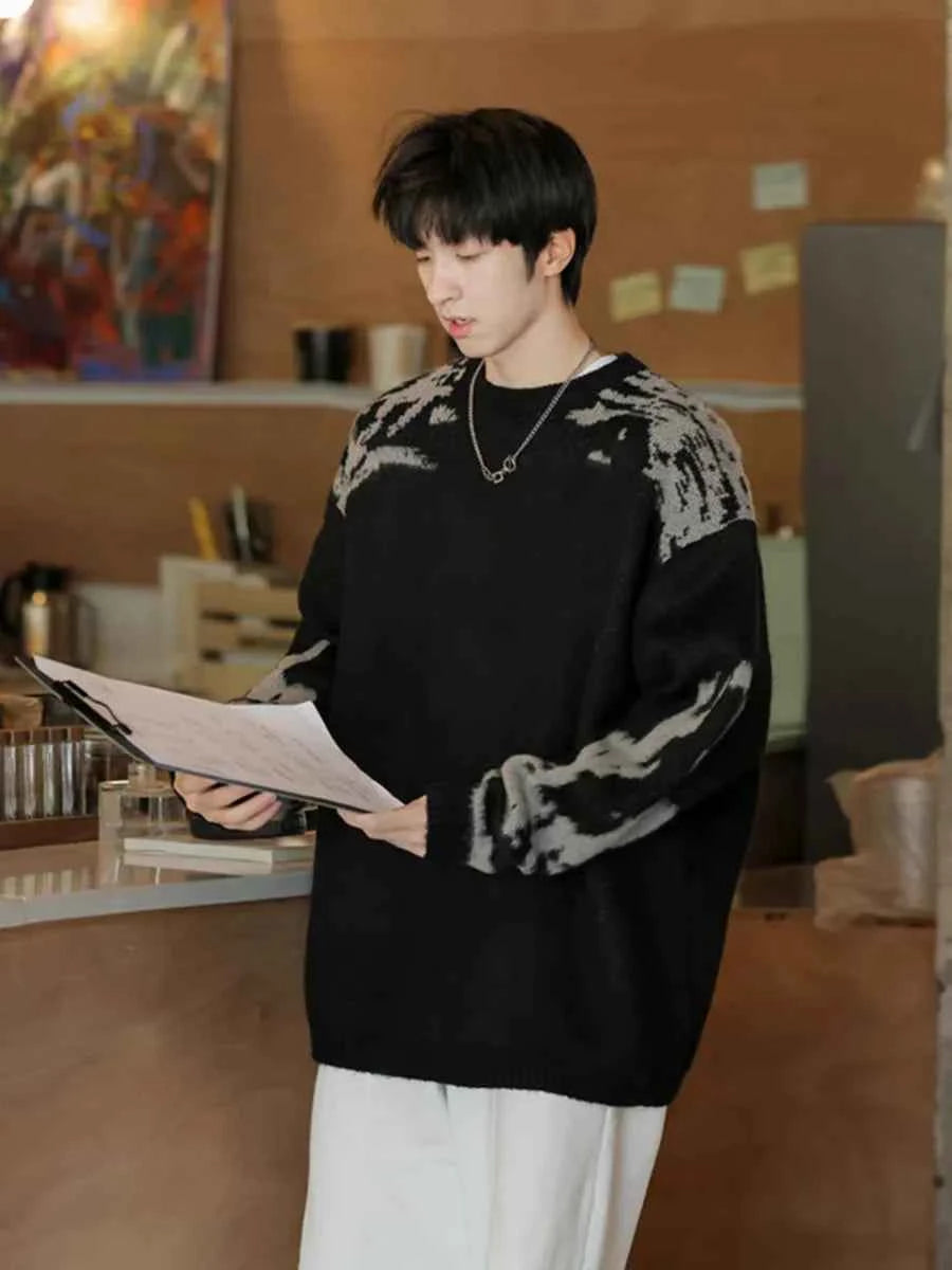 Men Retro Contrast Color Korean Style Sweater