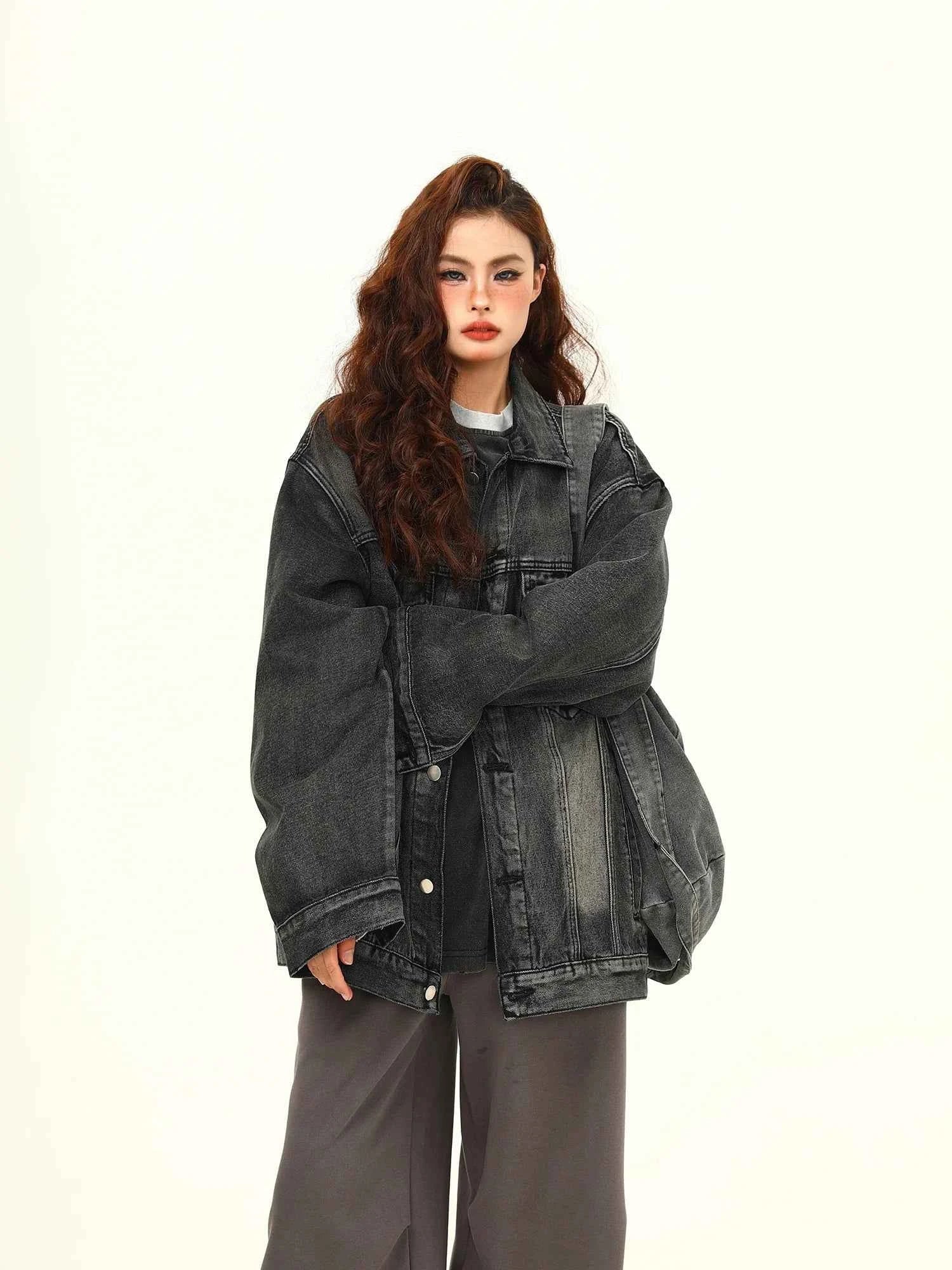 Women Black and Gray Denim Jacket