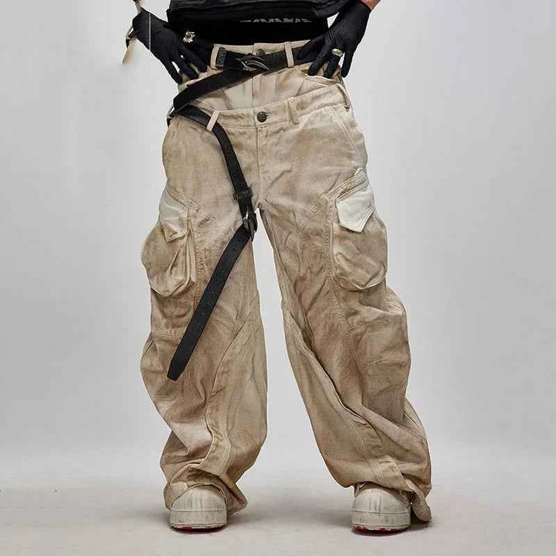 Irregular Patchwork Tailored Color-Washed Scimitar Jeans