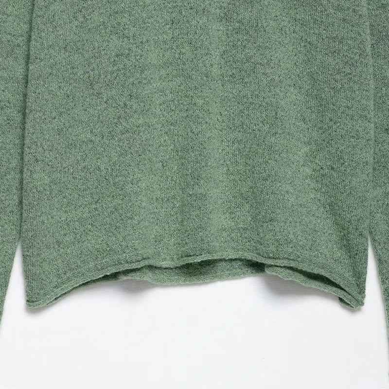 Cozy Soft Green Knitted Polo Collar Sweater