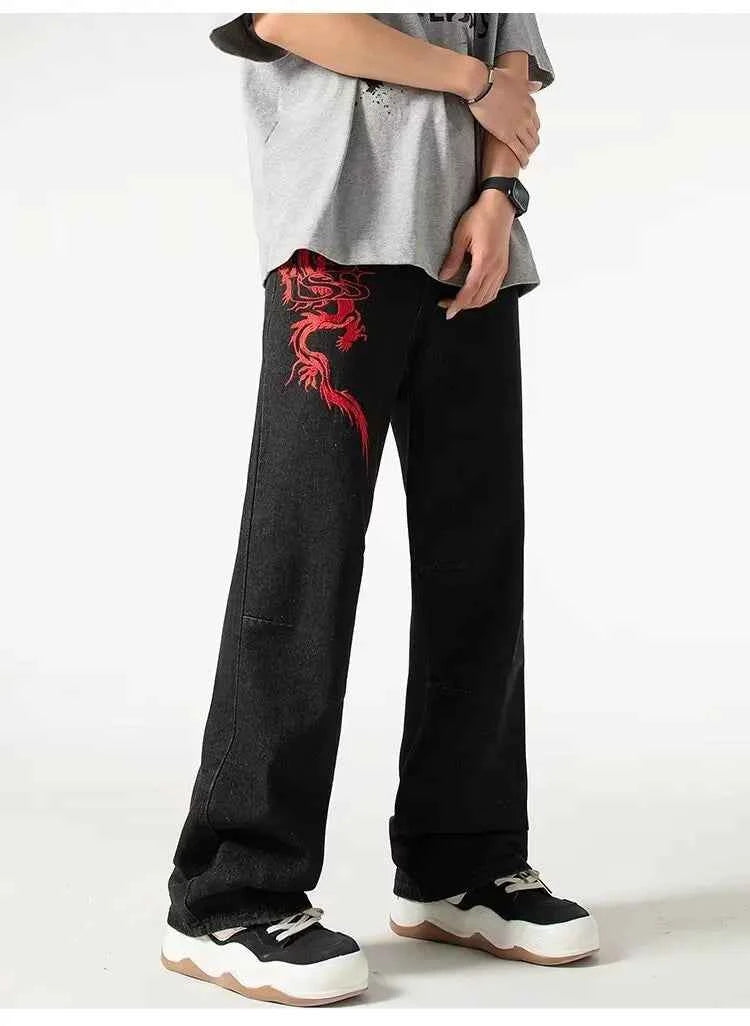 Luxury Dragon Embroidery Summer Straight Jeans