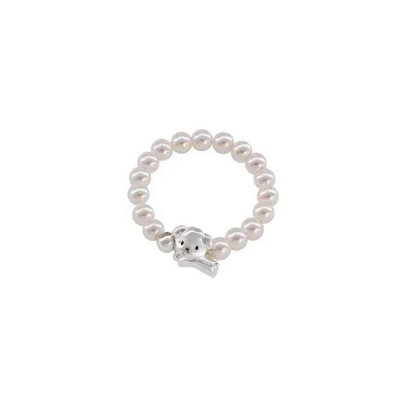 Elegant Sterling Silver Pearl Dog Ring