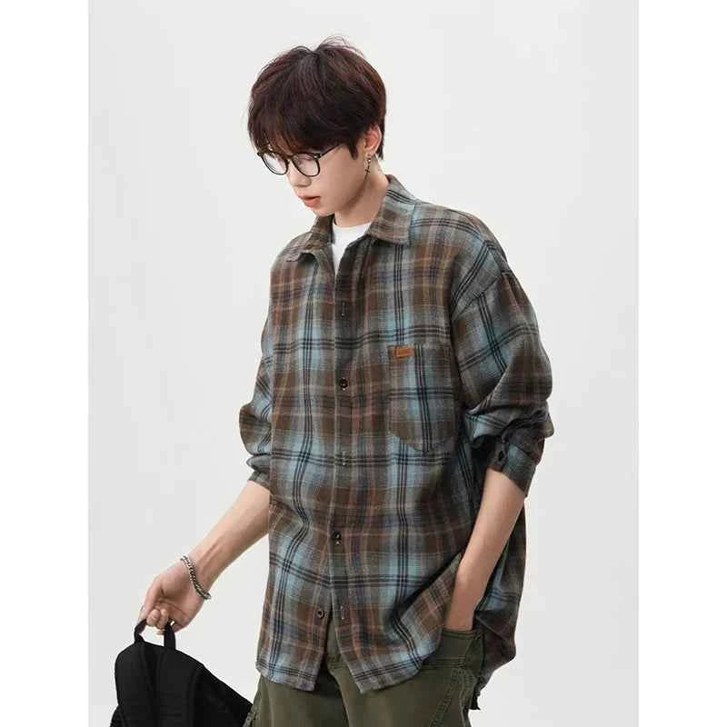 Vintage American Style Blue Plaid Shirt