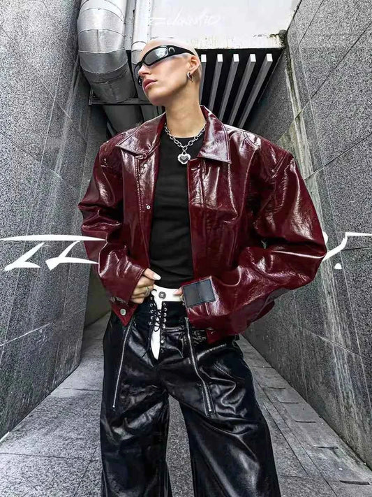 Durable Autumn Cool Oversized PU Leather Jacket