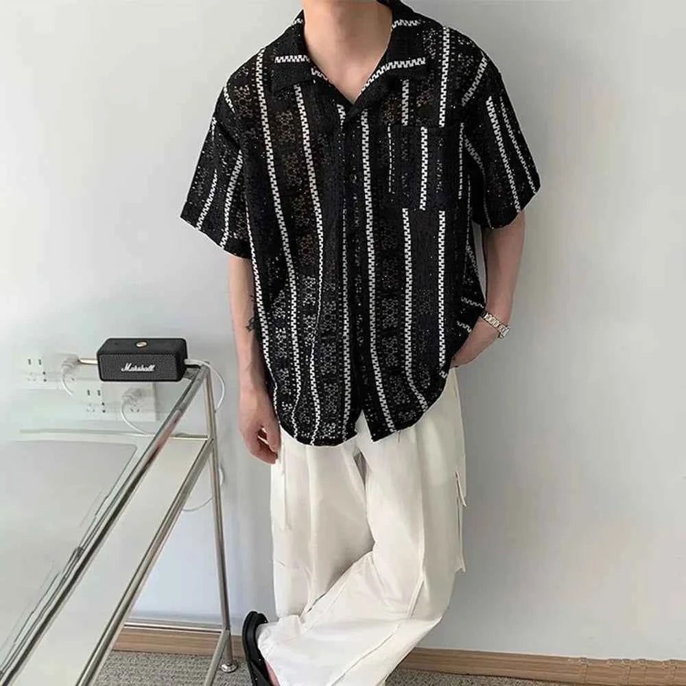 Essential Mesh Hollow Striped Shirt