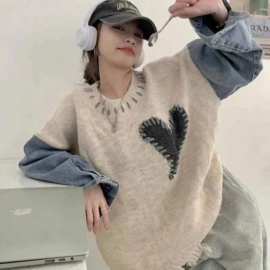 Cozy Patchwork Asymmetric Hem Sweater