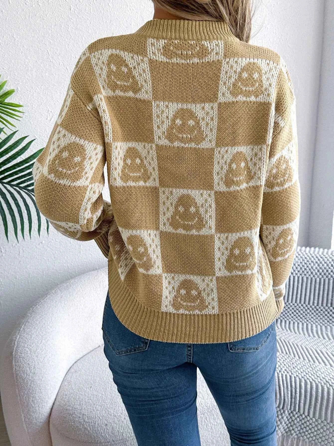 Y2K Signature Halloween Plaid Knitted Sweater
