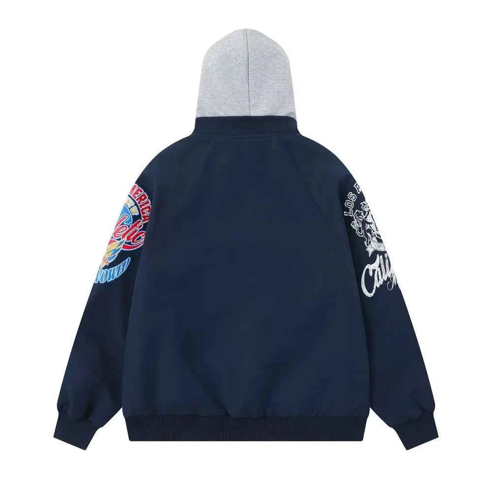 Embroidery Distressed Baseball Windbreaker Jacket
