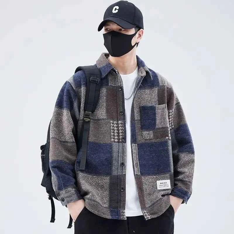 Classic Stylish Color Block Loose Lapel Jacket