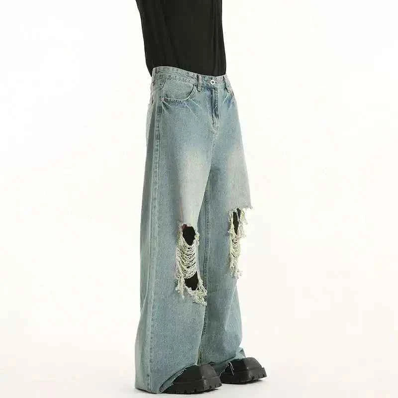 Distressed Broken Hole Straight Leg Jeans