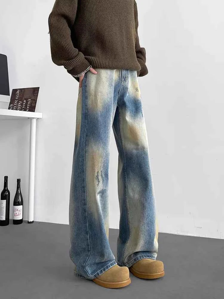 Retro Straight & Sleek Cyber Blue Tie Dye Jeans