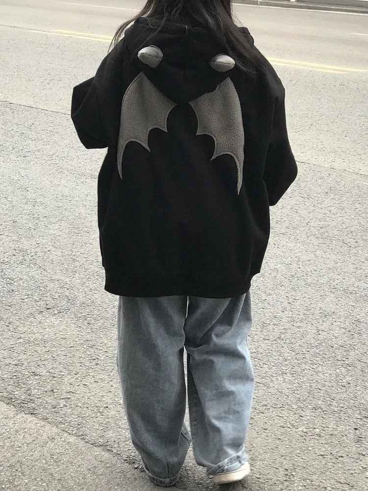 Streetwear Evil Horns Vintage Zip-Up Sweatshirt
