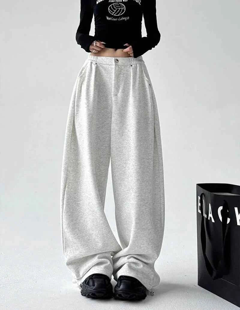 Women Cool Vintage Loose Gray High Waist Sweatpants