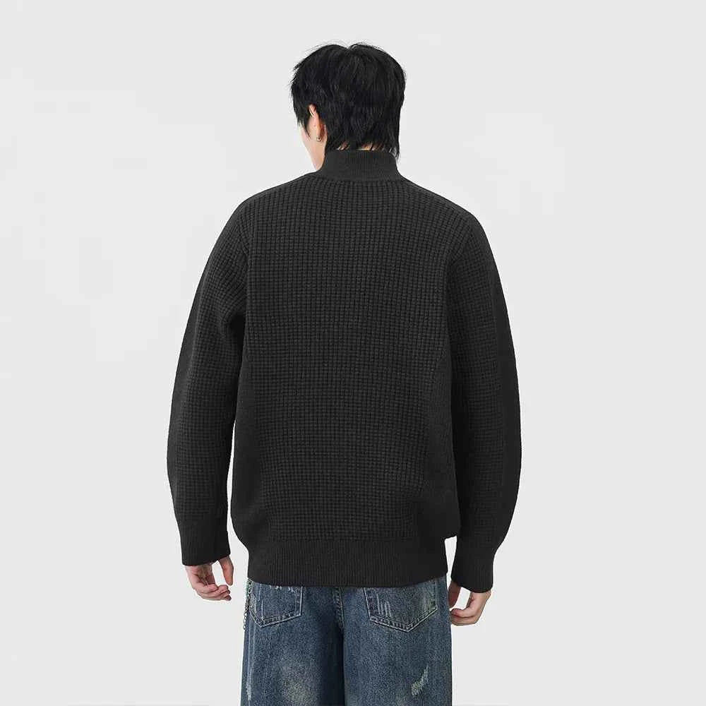 Cozy Mock Neck Half Zipper Waffle Knit Sweater