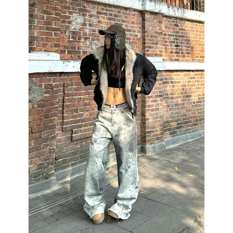 Emo Stylish Loose Washed Wide Leg Jeans