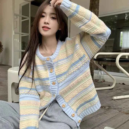 Women Cool Relax Soft Striped Cardigan