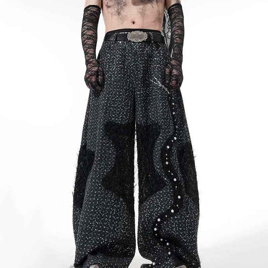 Pearl Patchwork Sequins Denim Jeans