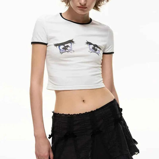 Watery Eyes Print Cartoon Crop T-Shirt