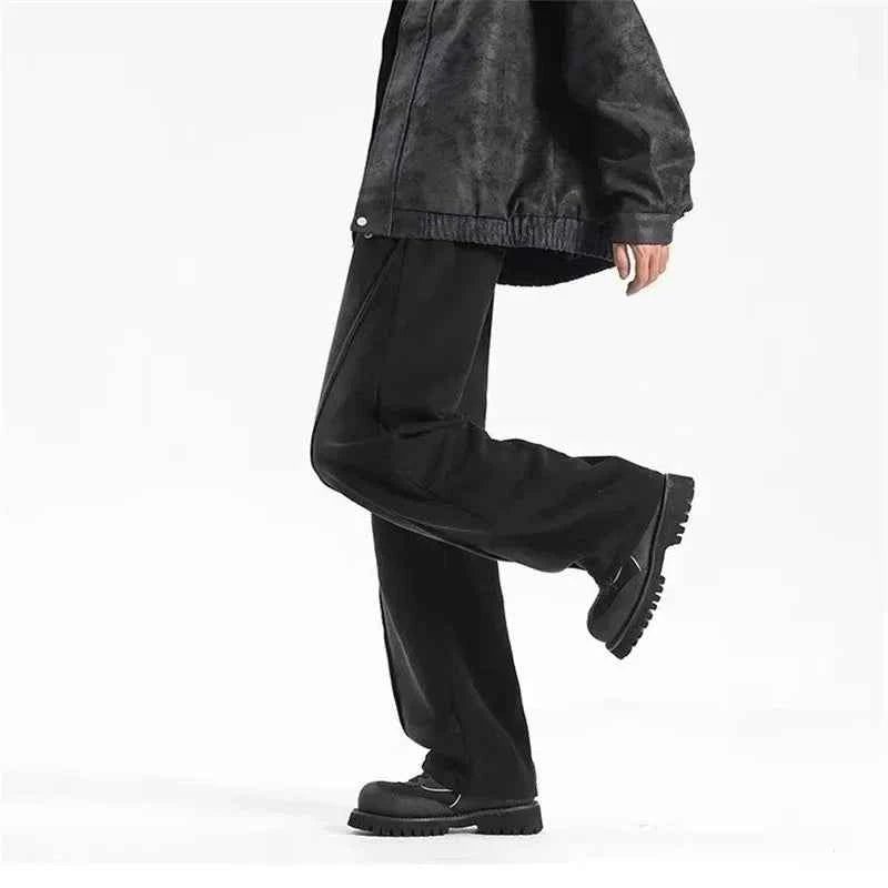 Men's Casual Pleated Drawstring Straight Leg Sweatpants
