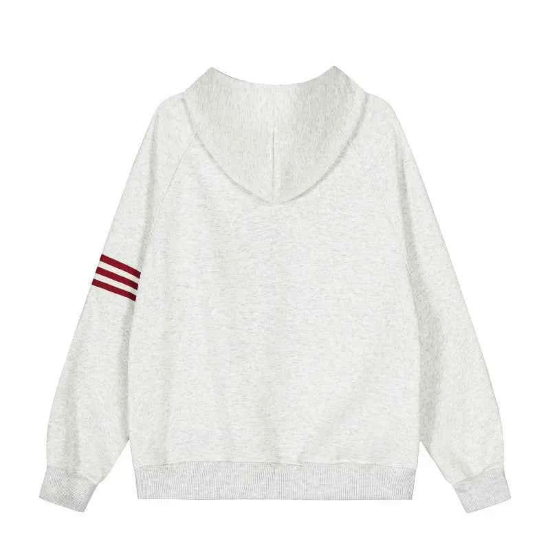 Essential Striped Patchwork Zip-Up Hooded Sweatshirt