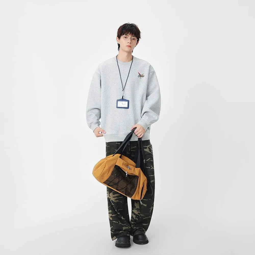 Cozy Feather Pattern Letter Print Sweatshirt
