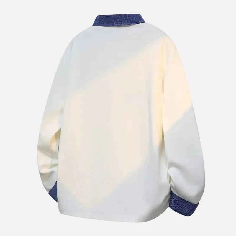 Korean Contrast Turn Down Collar Sweatshirt