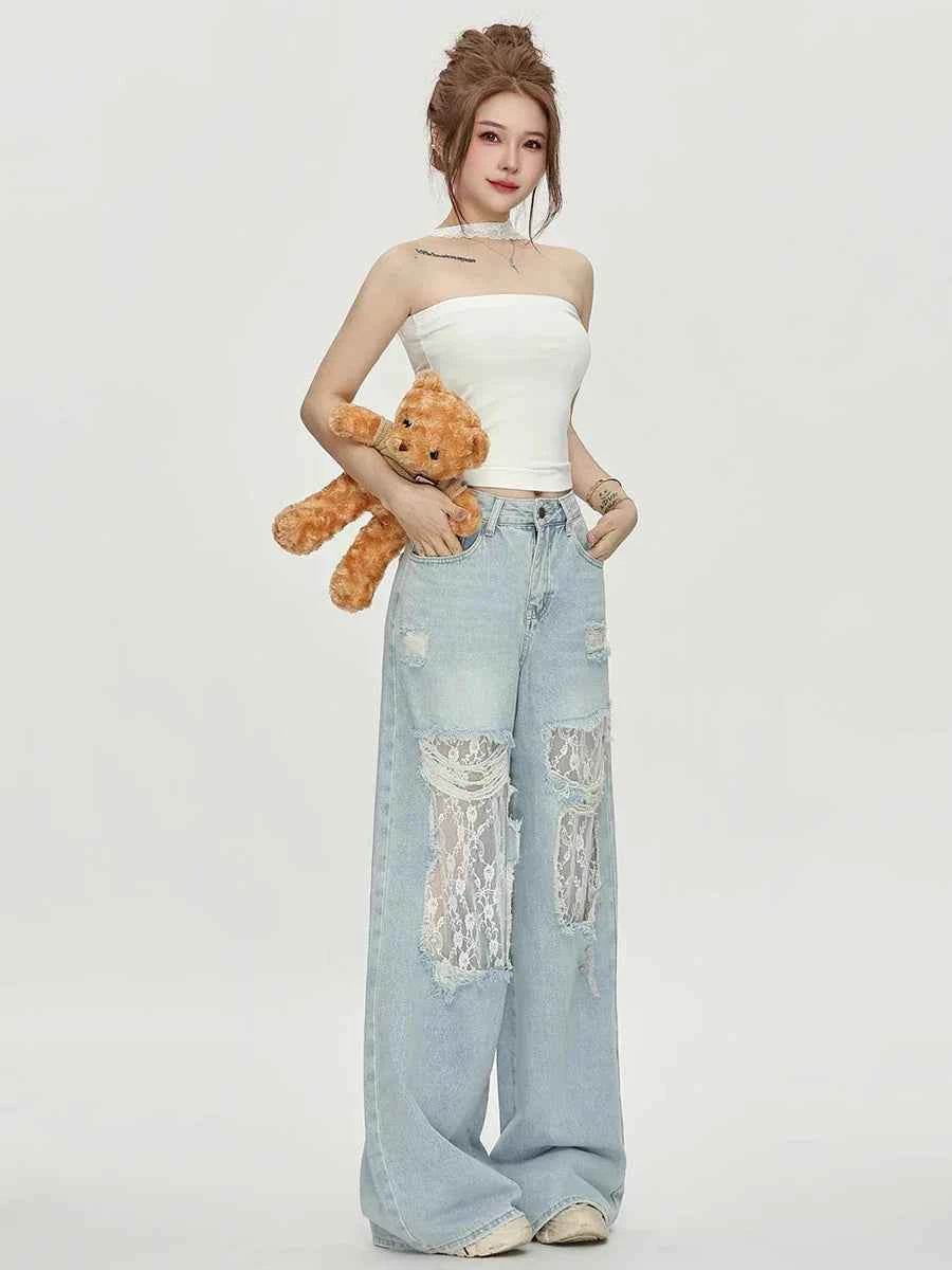 Vintage Destroyed Hollow Out Baggy Jeans