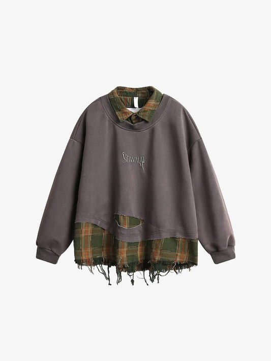 SP Two Pieces Plaid Pullover Sweatshirt