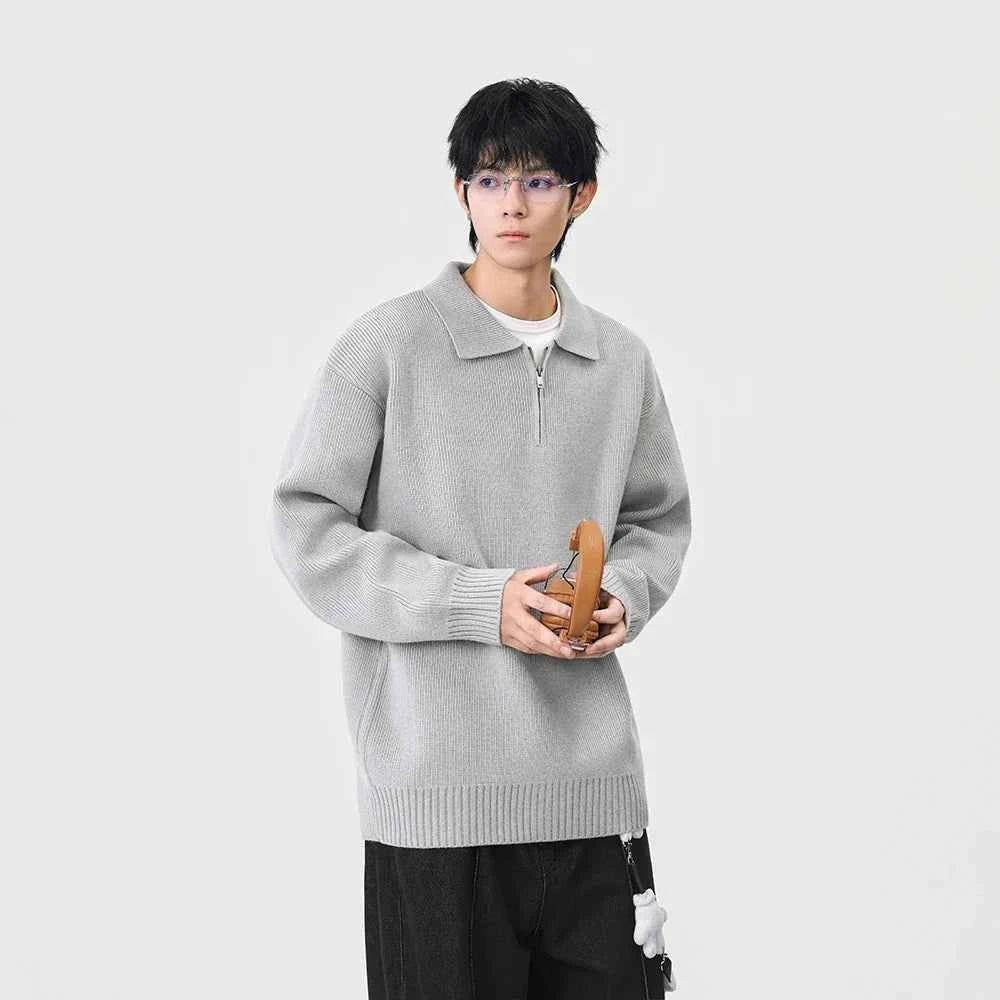 Comfortable Ribbed Knit Half Zipper Sweater