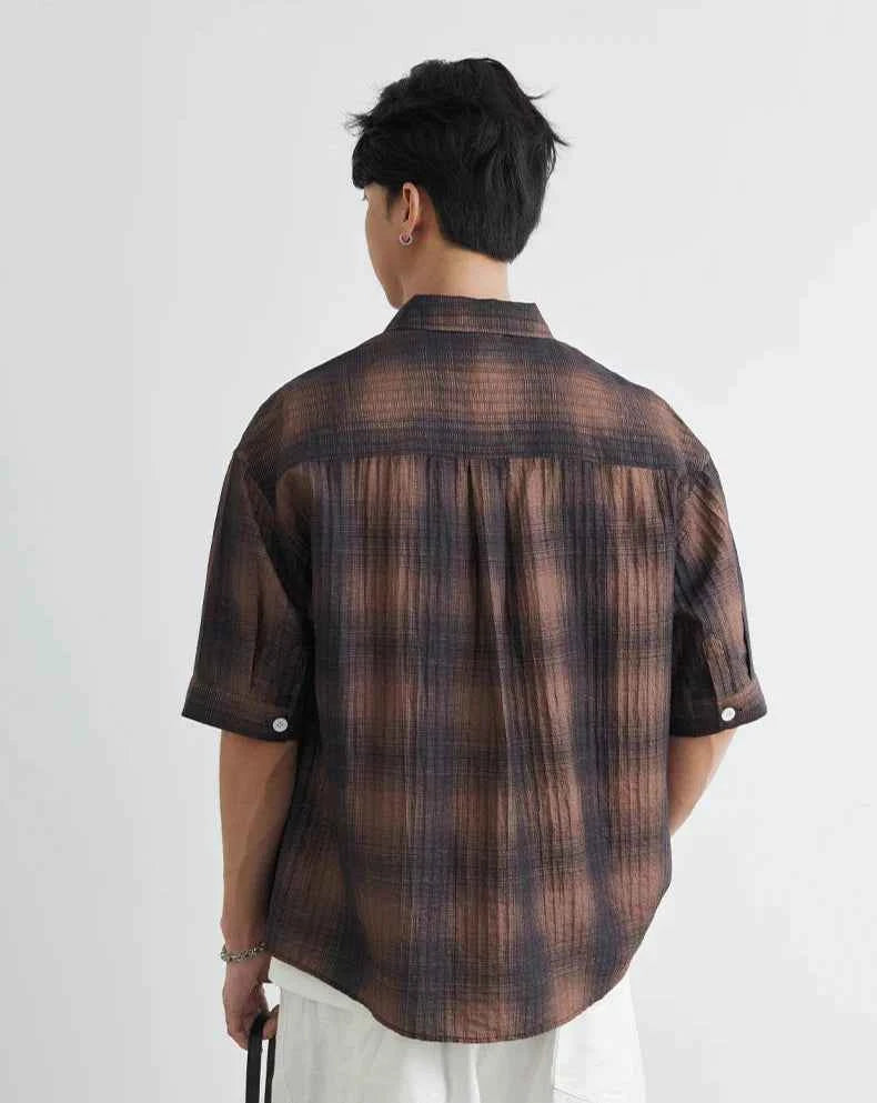 Stylish Casual Plaid Embroidered Short Sleeve Shirt