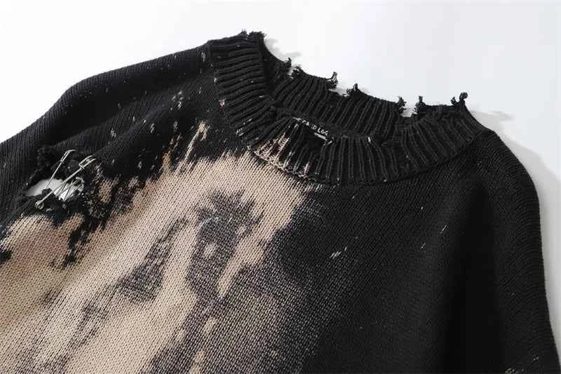 Oversized Pink & Black Distressed Jumper Sweater