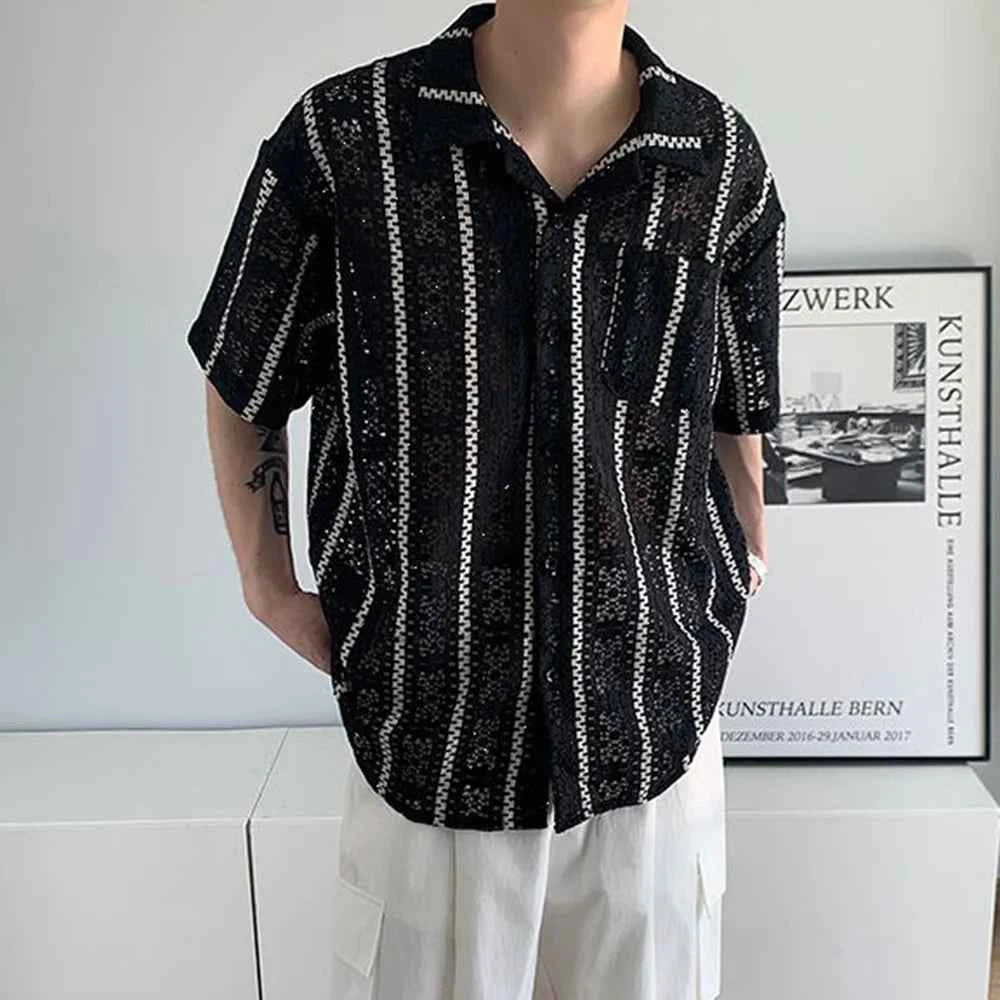 Essential Mesh Hollow Striped Shirt