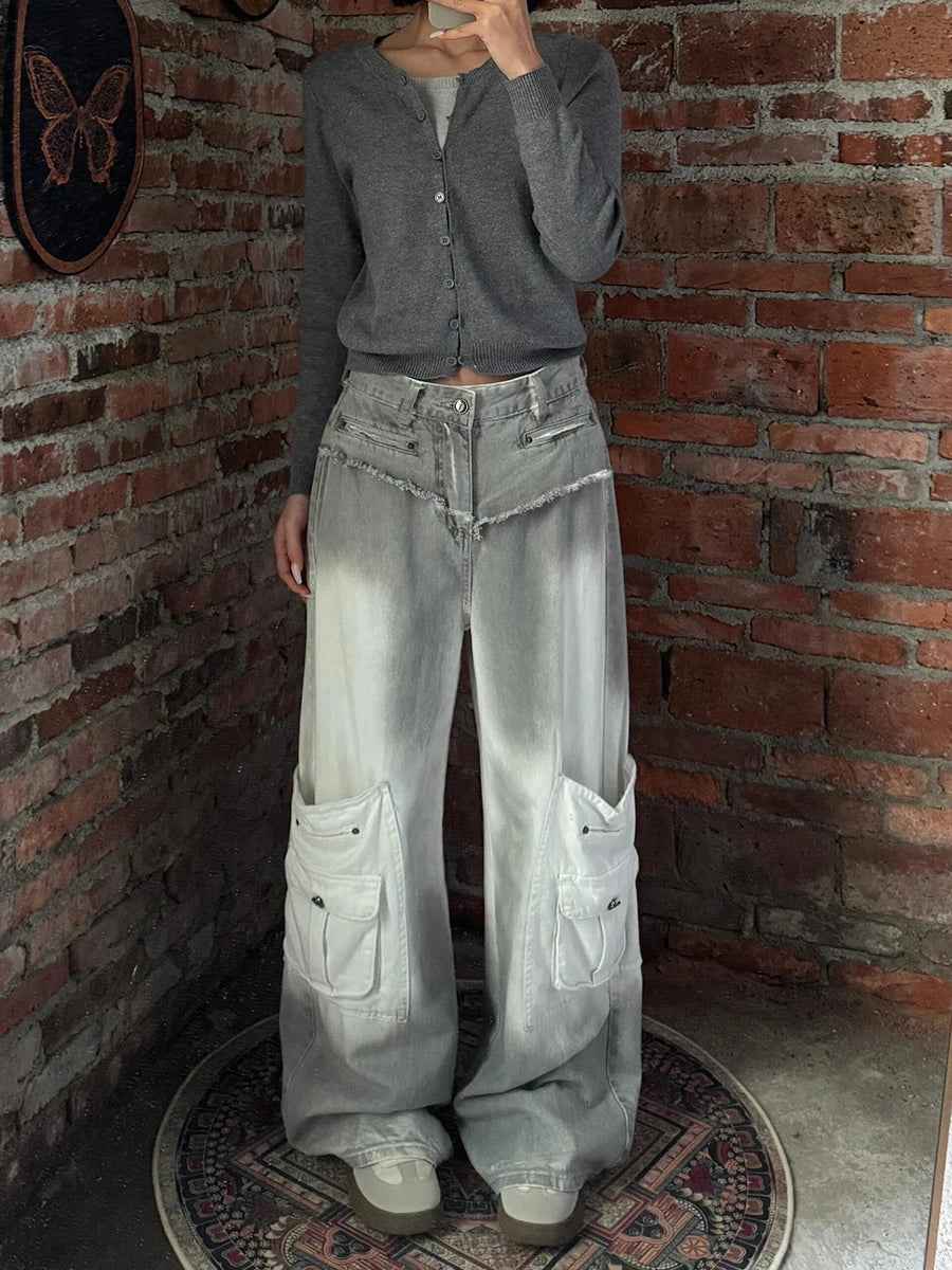 Y2K Retro Gradient Cargo Denim Jeans