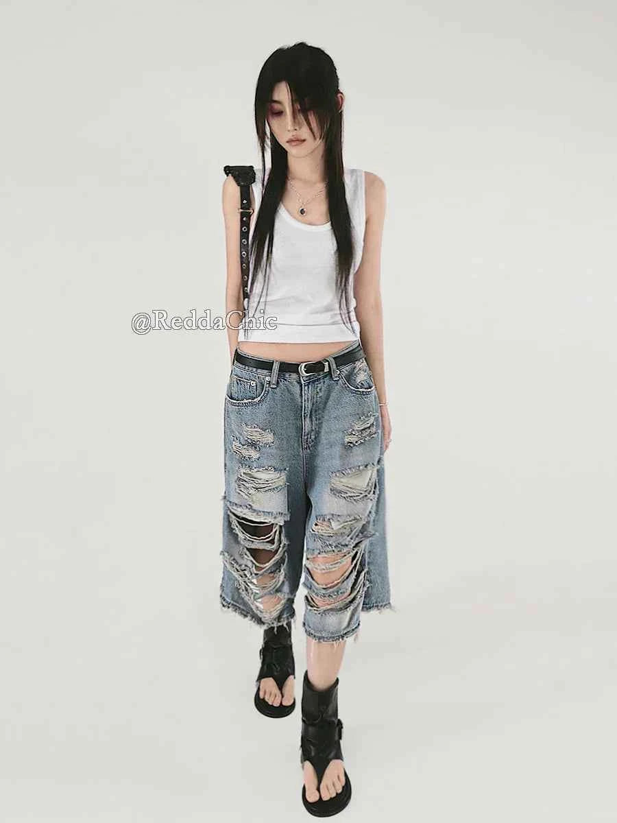 Hip Hop Elevated Vintage Blue Denim Jorts