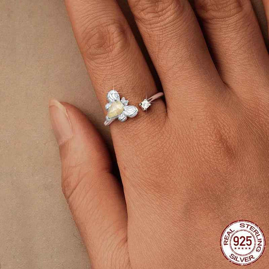 Women Cute Adjustable Sterling Silver Bee Ring